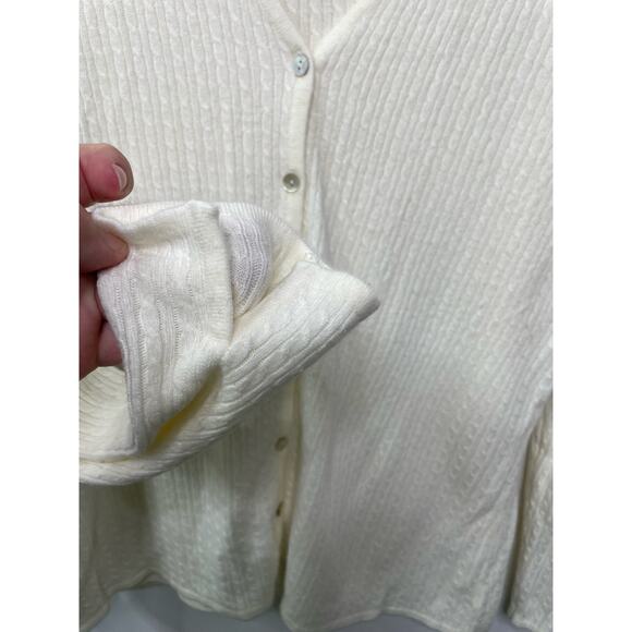 2 Piece Cardigan Sweater Set Long Sleeve T-Shirt Top Cream Knit Large Fisherman - Picture 3 of 15